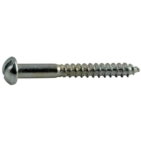 Wood Screw, #6, 1-1/4 in, Chrome Steel Round Head Slotted Drive, 45 PK